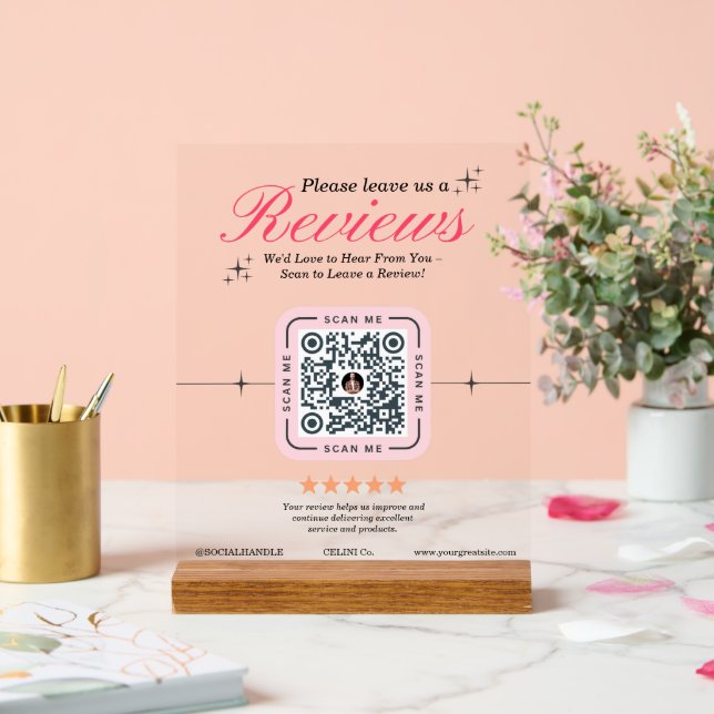 Customer Review Custom - Pink Feminine QR Code  Acrylic Sign (Wedding)