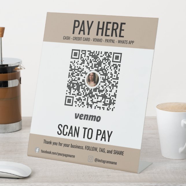 Customer Scan to Pay QR Code Venmo Pay Here Pedestal Sign (In SItu)