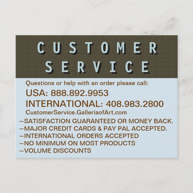 Customer Service Contact Information Postcard (Front)