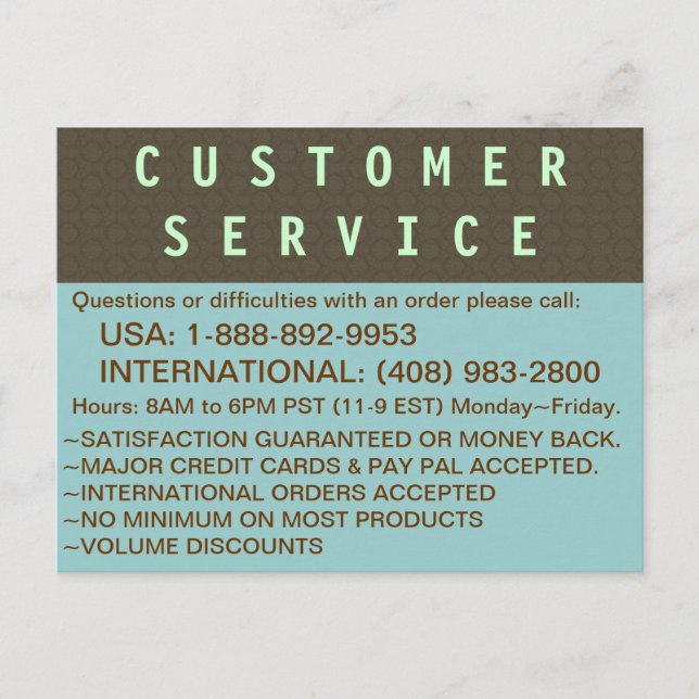 Customer Service INFO Postcard (Front)
