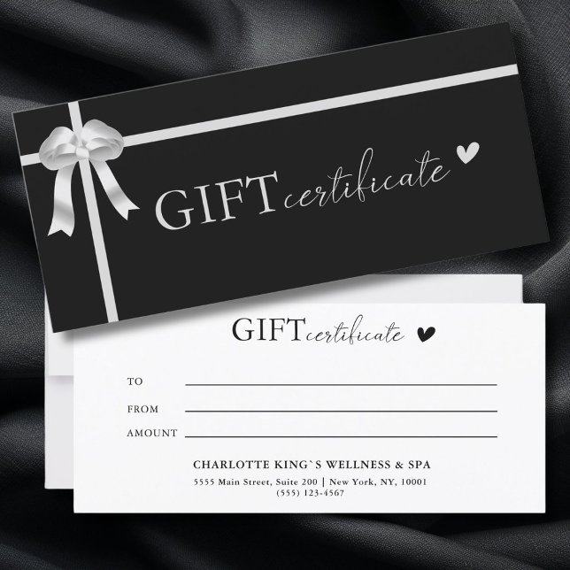Customer specific Business Gift Certificate (Customer specific, Luxury, Elegant, Ribbon, Salon, Black Business Gift Certificate.)