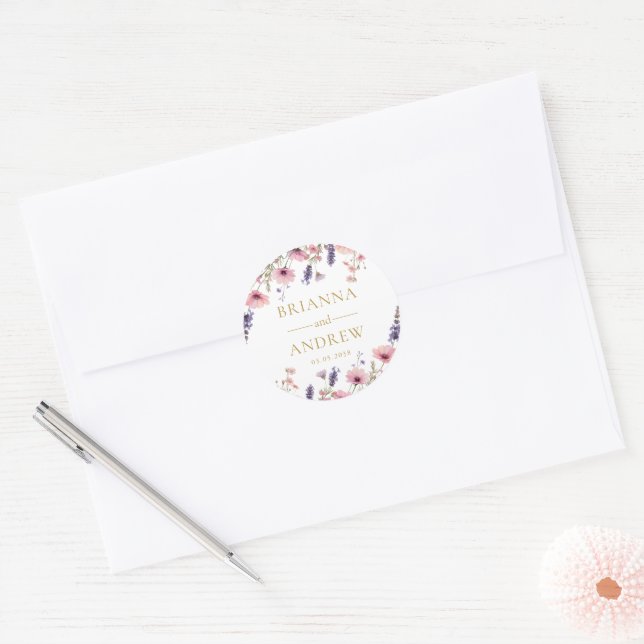 Customer specific Floral Wedding  Classic Round Sticker (Envelope)