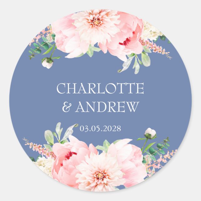 customer-specific floral wedding  classic round sticker (Front)