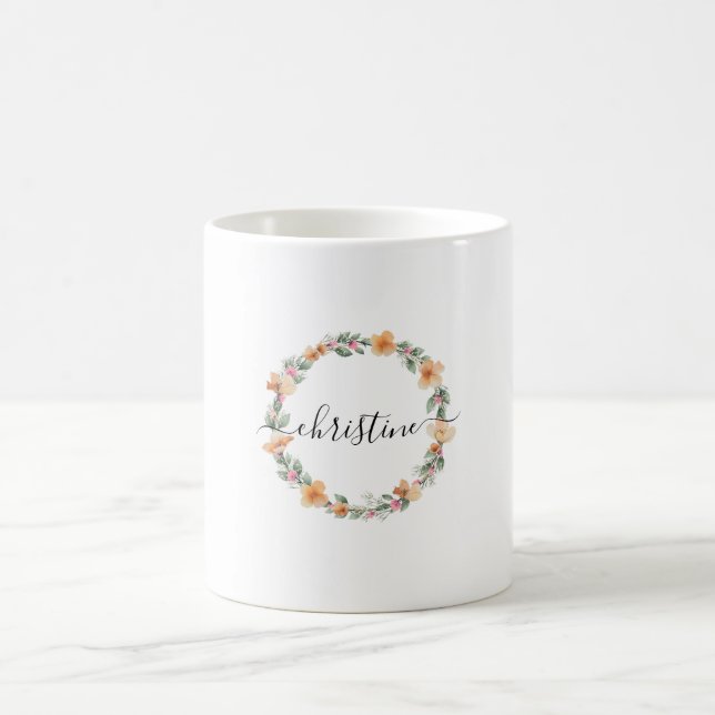Customer specific, flower wreath coffee mug (Center)
