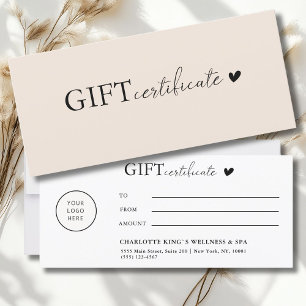 Customer specific, Logo Business Gift Certificate