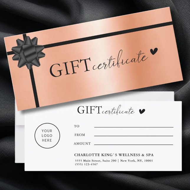 Customer specific, Logo Business Gift Certificate (Customer specific, Logo, Salon, Orange-Black, Ribbon, Business Gift Certificate.)
