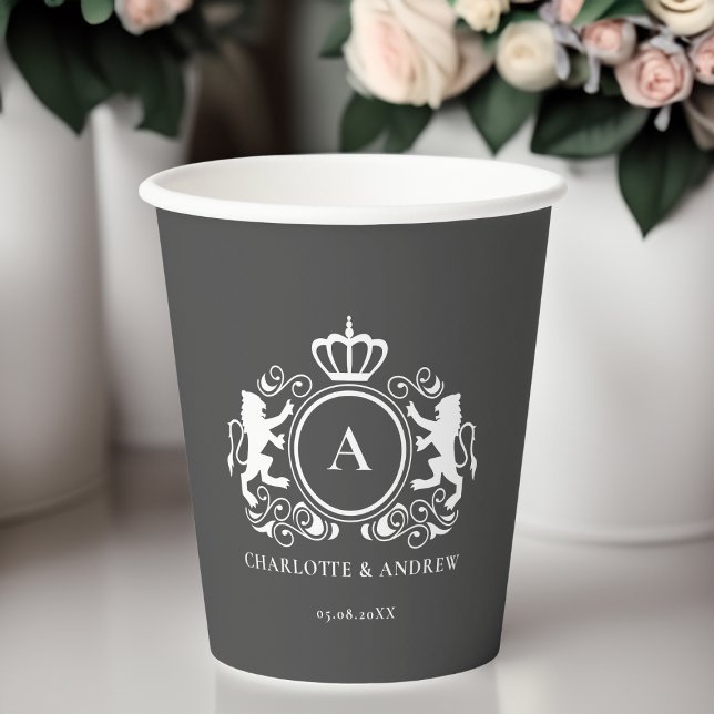 customer specific logo Monogram Wappen Paper Cups (customer specific, logo, wedding Monogram Wappen Paper Cups with your name and date.)