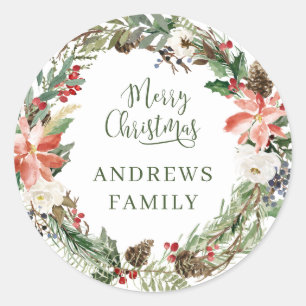Customer specific Merry Christmas! Wreath Classic  Round Sticker