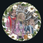 Customer Specific Photo Merry Christmas    Classic Round Sticker<br><div class="desc">Merry Christmas! Modern,  photo greenery sticker. Insert your text / photo  quick & easy.</div>