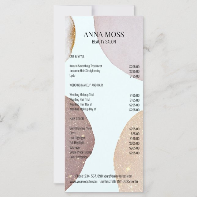 Customer-specific Rosegold Glitter Price List (Front)