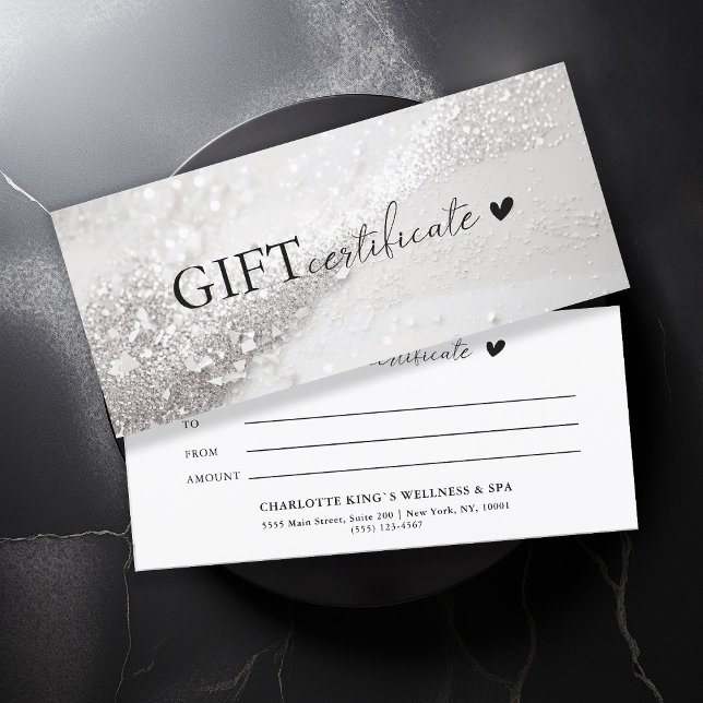 Customer specific, silver glitter, business (Customer specific, trendy, silver, glitter, business gift certificate.)