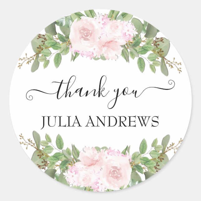 Customer-specific "Thank you!" floral, beautiful Classic Round Sticker (Front)
