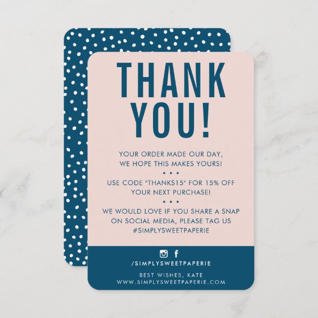 CUSTOMER THANK YOU modern blush pink dark blue (Front/Back)