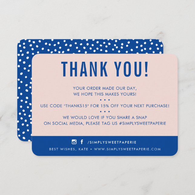 CUSTOMER THANK YOU modern blush pink royal blue (Front/Back)