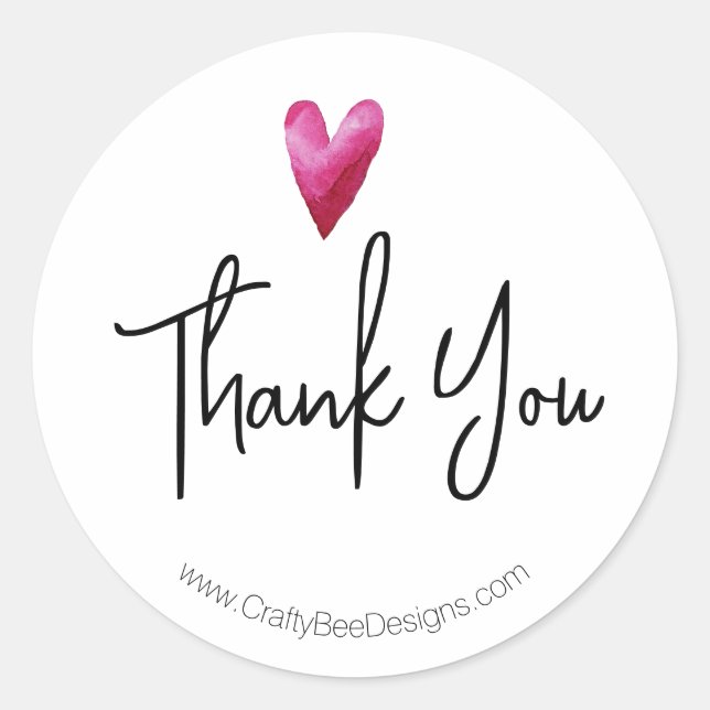 Customer Thank You Watercolor Heart Classic Round Sticker (Front)