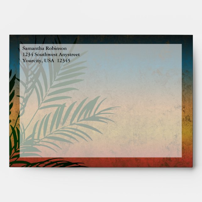 CustomInvites Sunset Wedding Palm Branch Envelopes (Front)