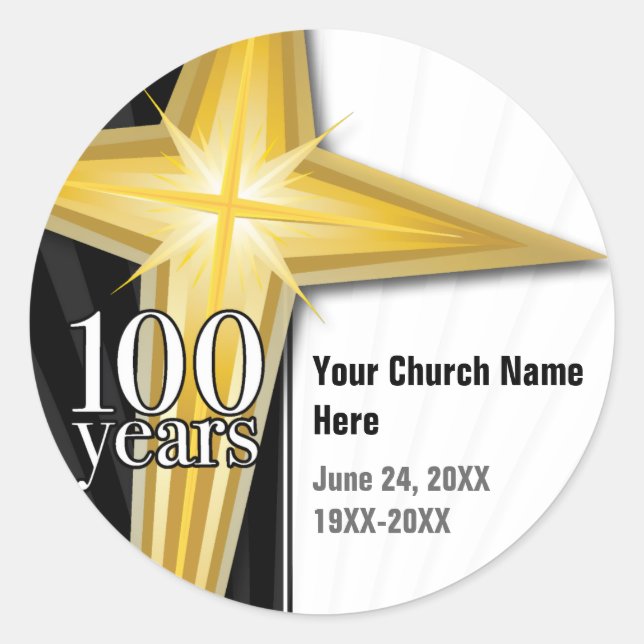Customisable 100 Year Church Anniversary Classic Round Sticker (Front)