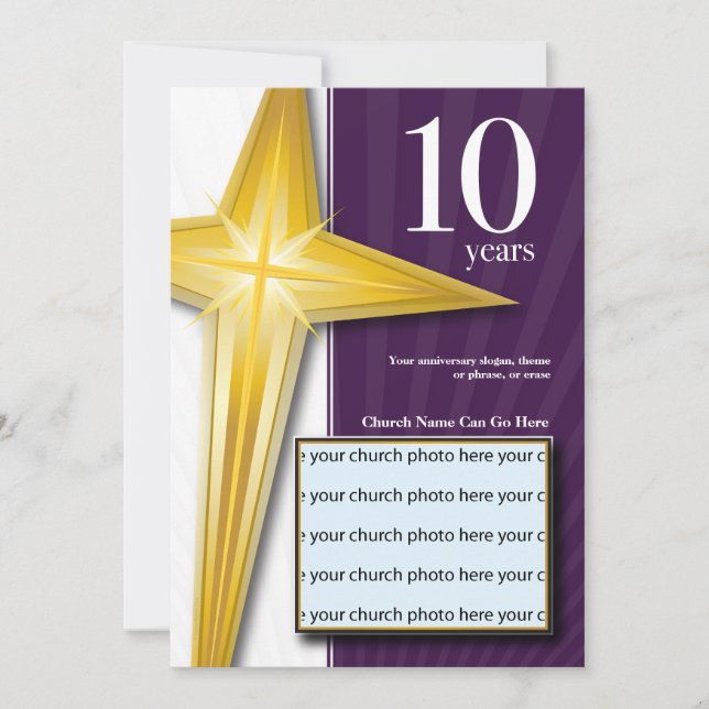 Customisable 10 Year Church Anniversary Invitation (Front)