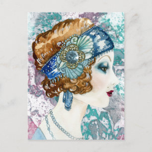Customisable 1920’s Flapper Lady Invitation Card, Postcard