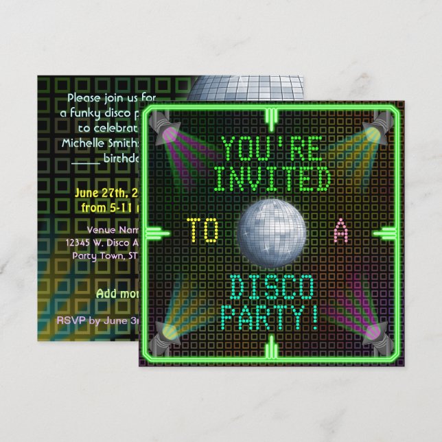Customisable 1970's Disco Ball Party Invitation (Front/Back)