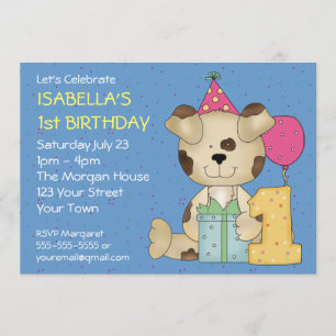 Customisable 1st Birthday Puppy Dog Invitation