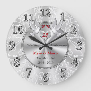 Customisable 25 Year Wedding Anniversary Gift Idea Large Clock