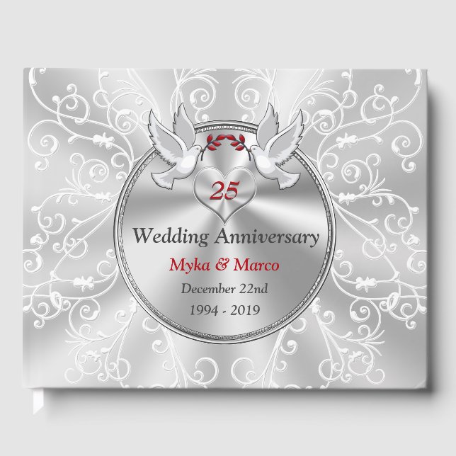 Customisable 25th Wedding Anniversary Guest Book (Front)