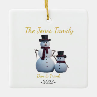 Customisable 2 person Family Snowmen Ceramic Ornament