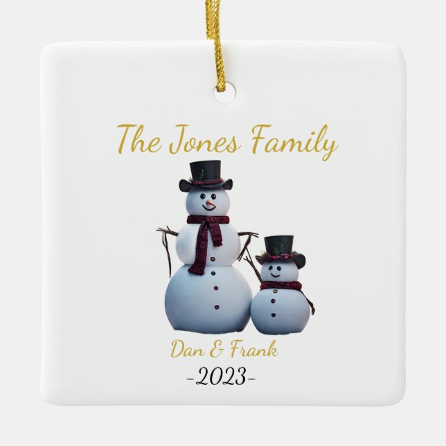Customisable 2 person Family Snowmen Ornament (Front)