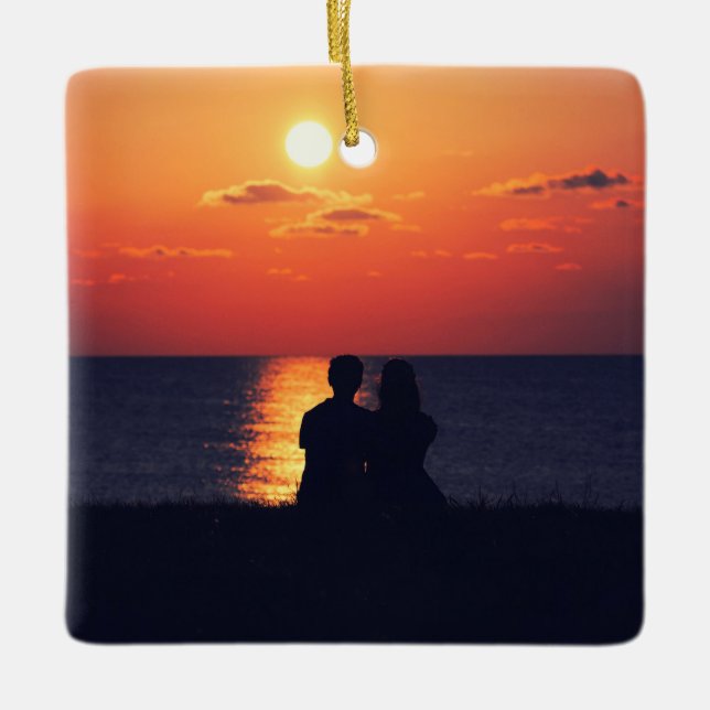 Customisable 2-sided Elegant Scrolls 2 Photo Ceramic Ornament (Front)