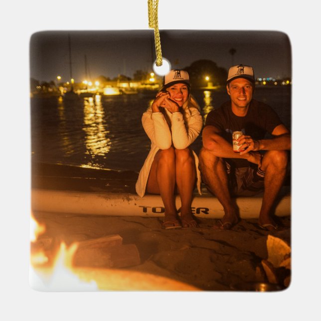 Customisable 2-sided Elegant Scrolls 2 Photo Ceramic Ornament (Front)