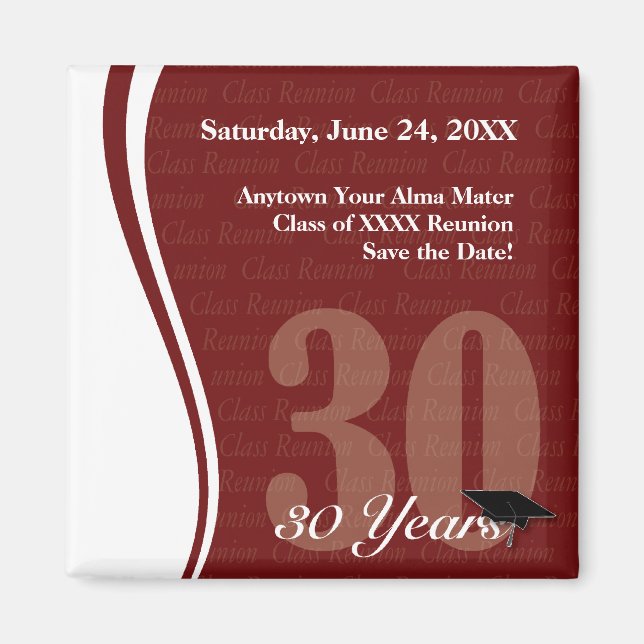 Customisable 30 Year Class Reunion Magnet (Front)