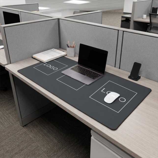Customisable 3 Logos Charcoal Grey Office Desk Mat (Creator Uploaded)