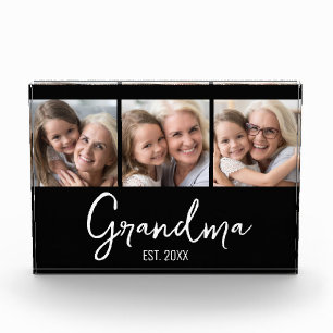 Customisable 3 Picture Grandma Established Year Photo Block