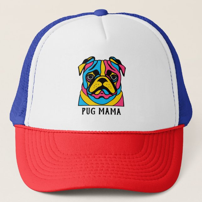 customisable 3 tone pug mama trucker hat (Front)