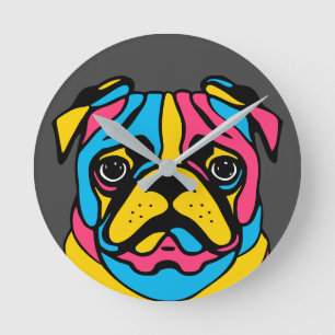 customisable 3 tone pug round clock