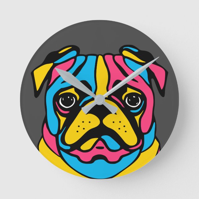 customisable 3 tone pug round clock (Front)
