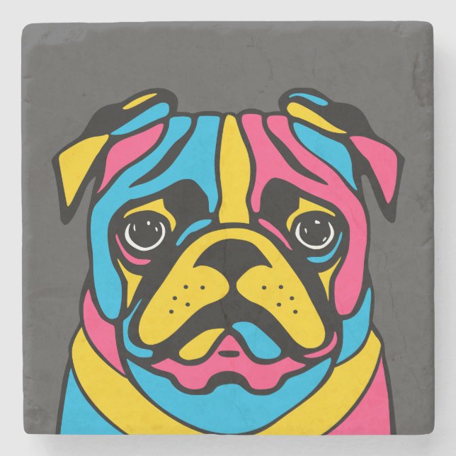 customisable 3 tone pug stone coaster (Front)