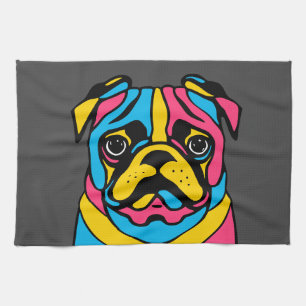 customisable 3 tone pug tea towel