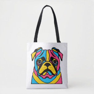 customisable 3 tone pug tote bag