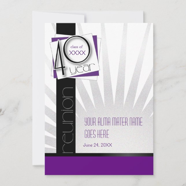 Customisable 40 Year Class Reunion Invitation (Front)