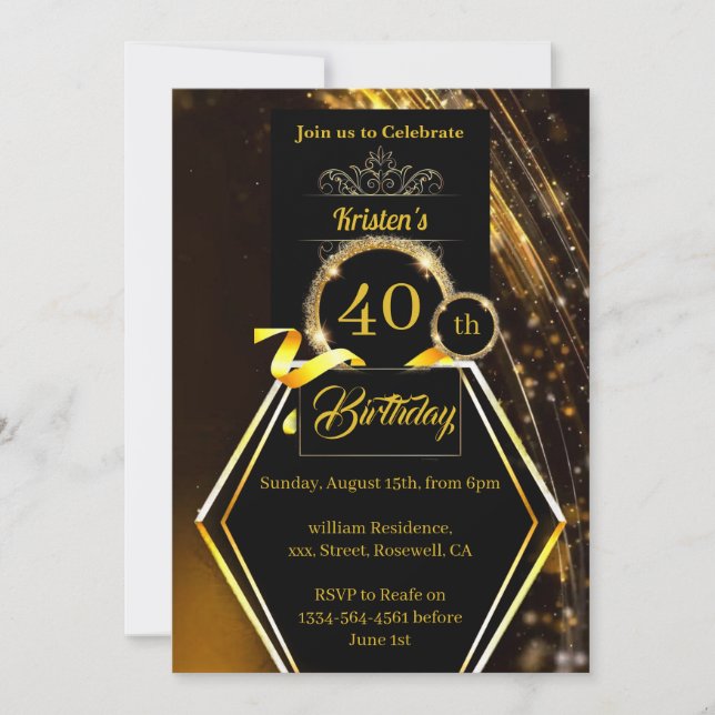 Customisable 40th Birthday Invitation (Front)