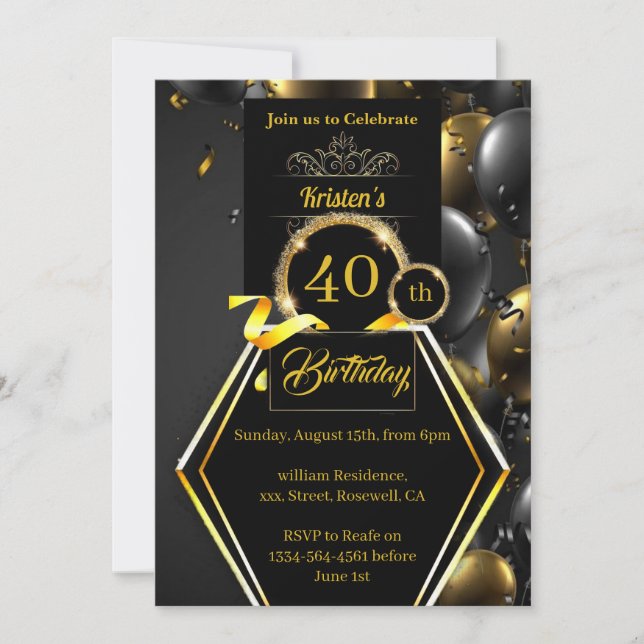 Customisable 40th Birthday Invitation (Front)