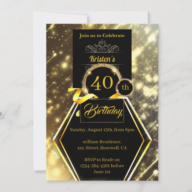 Customisable 40th Birthday Invitation (Front)