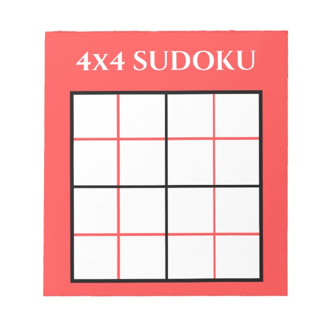 Customisable 4 by 4 Sudoku Template Red Notepad (Front)