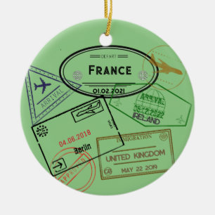 Customisable 4 Passport Stamps  Ceramic Tree Decoration