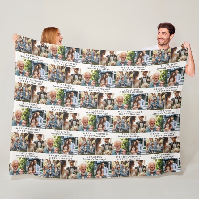 Customisable 4 Photos and Holiday or Occasion Wish Fleece Blanket (In Situ)