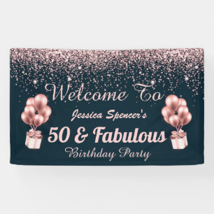 Customisable 50 and Fabulous Rose Gold Birthday Banner