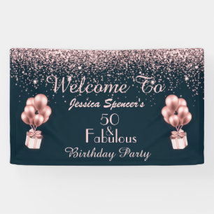 Customisable 50 & Fabulous Rose Gold 50th Birthday Banner