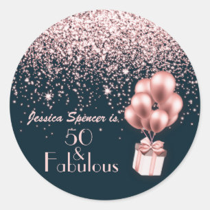 Customisable 50 & Fabulous Rose Gold 50th Birthday Classic Round Sticker